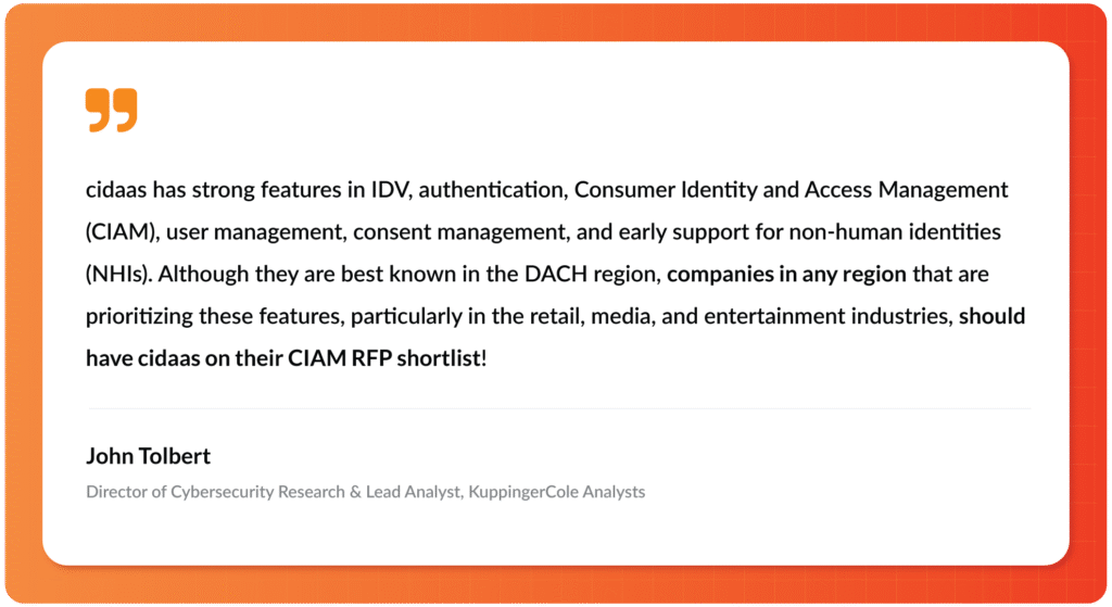 KuppingerCole 2026 LC 1 Leadership Compass 2026, quote, cidaas should be on every CIAM RFP shortlist